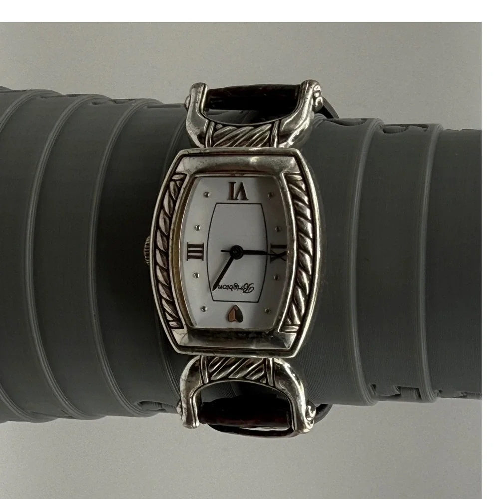 Brighton Shetland Women's Silver Tone Watch Brown Leather Band Japan Quartz